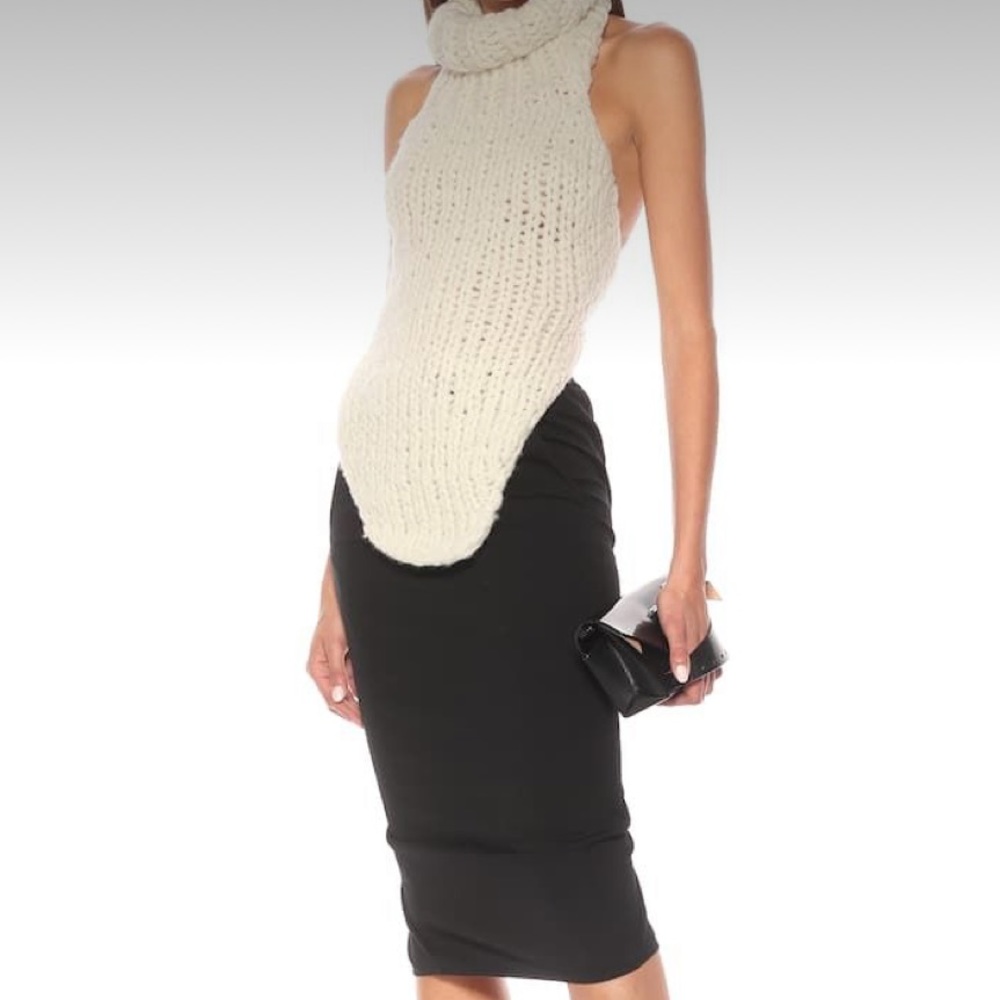 🆕OS ANN DEMEULEMEESTER SILK WOOL & CASHMERE OPEN BACK TURTLENECK HALTER SWEATER